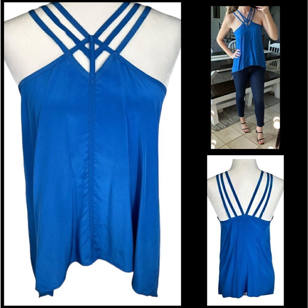 BCBGMaxAzria Bright Blue Dressy Silk Strappy Halter Style Tank Top